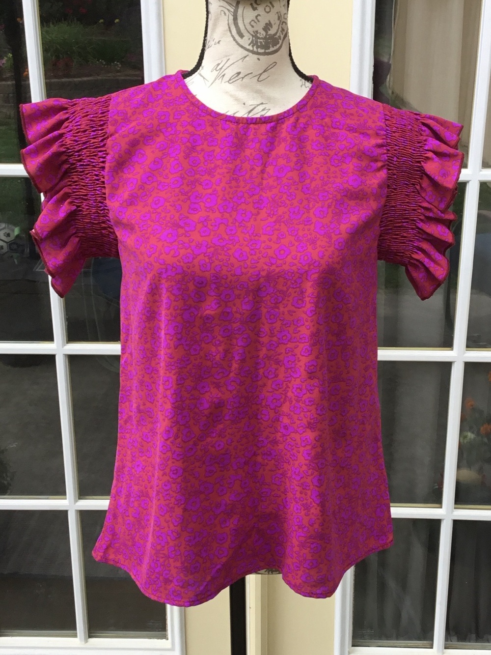 Haptics Women’s Fuchsia Smocked Sleeve Blouse